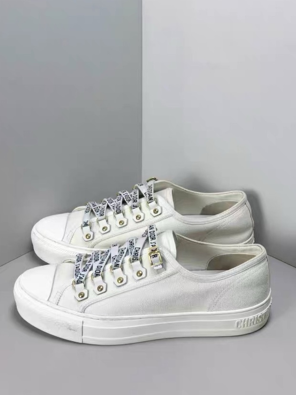 🚩steal Dior White Low-Top Women's Sneakers with Logo Ribbon Laces